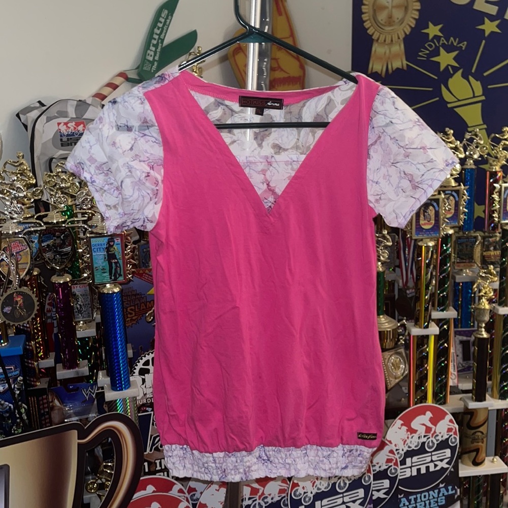 Hot Kiss Hot Pink and White Floral Top
